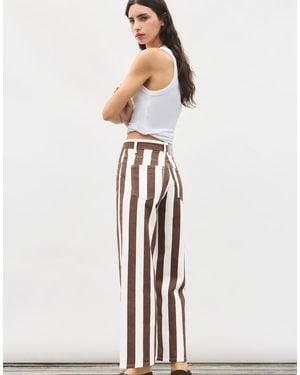 Pull&Bear Striped Straight-Leg Trousers - White