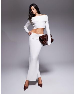 Aria Cove Knitted Low Waist Fold Over Maxi Skirt - Grey