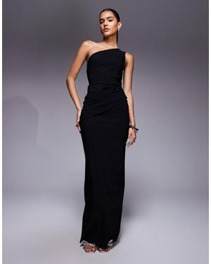 Vesper Bengaline One Shoulder Ruched Drape Waist Detail Maxi Dress - Blue