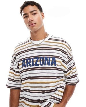 ASOS Boxy Oversized Striped T-Shirt With Chest Applique - Grey
