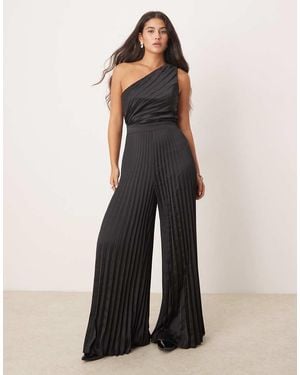 Abercrombie & Fitch One Shoulder Pleated Jumpsuit - Black