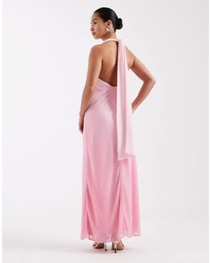 TFNC London Bridesmaids Halter Neck Chiffon Maxi Dress - Pink