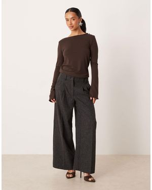JDY Petite High Waist Wide Leg Textured Tailored Pants - Gray