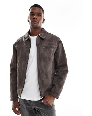 Cotton On Cropped Faux Suede Harrington Jacket - Gray