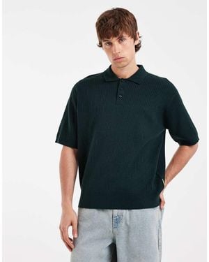 Redefined Rebel Felix Oversized Knitted Button Up Polo Shirt - Black