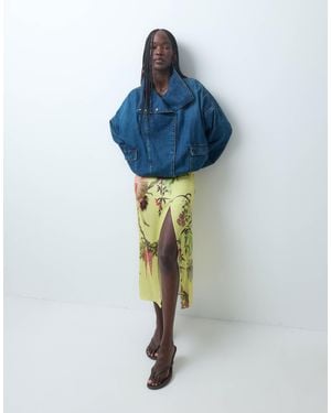 ASOS Maxirock mit mandarin-kragen-detail, split und em blumenmuster als kombiteil - Blau