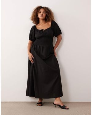 Esmee Curve Puff Sleeve Tie Front Maxi Beach Dress - Black