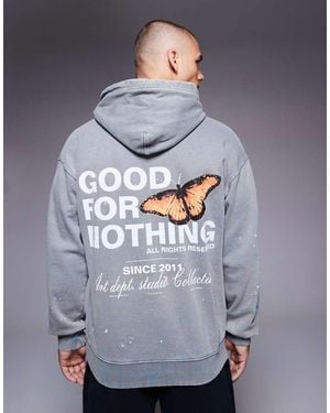 Good For Nothing Splatter Detail Hoodie - Grey