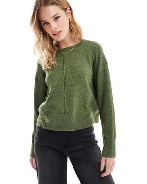 Vero Moda Maglione Scuro Mélange Con Cuciture A Vista - Verde