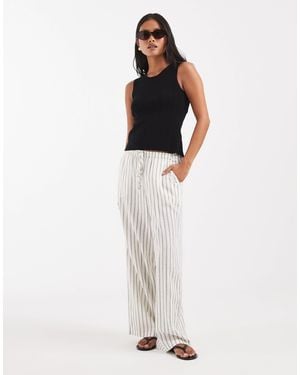 Vero Moda Linen Touch Wide Leg Pants With Drawstring Waist - White