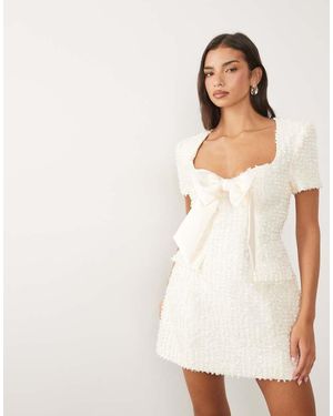 ASOS Bouclé Structured Mini Dress With Bow Detail - White
