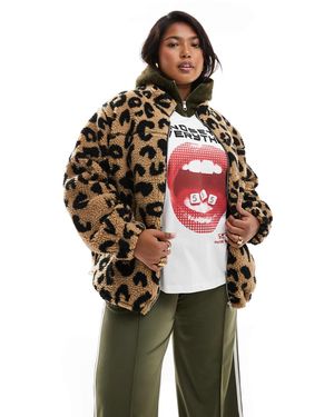 Renee Studio Plus x holly wynne – exklusive teddy-jacke mit leopardenmuster und reißverschluss - Mehrfarbig