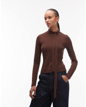 ASOS Soft Scarf Neck Long Sleeve Top - Brown