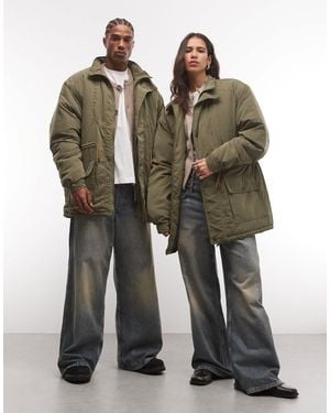 Reclaimed Vintage Unisex Contrast toggle Waist Jacket - Green