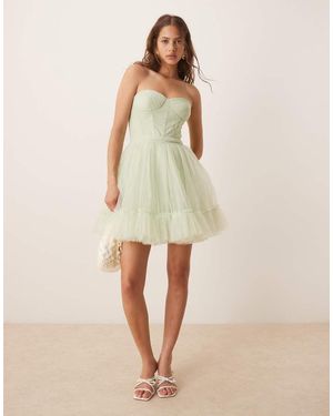 LACE & BEADS Corset Overlay Tulle Mini Dress - Natural