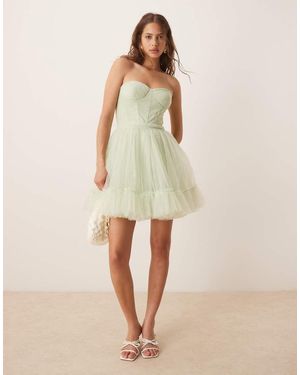 LACE & BEADS Mini Jurk Met Korset, Bovenlaag Van Tule - Naturel