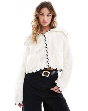 Miss Selfridge Cardigan Con Colletto Grande E Cuciture - Bianco