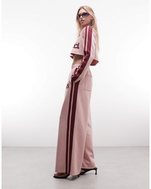 CERNUCCI baggy Wide Leg Logo joggers Co-ord With Side Taping - Pink