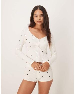 Gina Tricot Mix And Match Loungewear Long Sleeve Pyjamas Henley Top - White