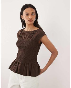 Threadbare Top Arricciato - Marrone
