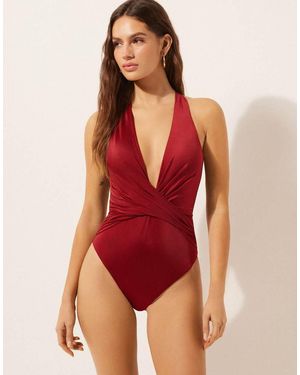 Calzedonia Shiny Satin One-Piece Swimsuit - Red