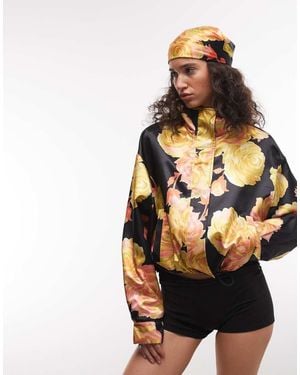 ASOS Chaqueta De Chándal En Tonos Luminosos Extragrande Con Estampado Floral De Satén - Multicolor