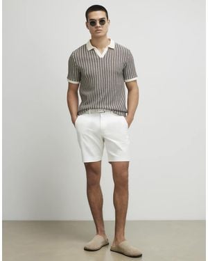 River Island Cream Slim Fit Belted Chino Shorts - White