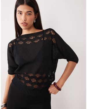 Motel Damini pull à épaules dénudées avec détail crochet - Noir