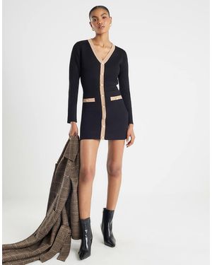 River Island Long Sleeve Button Detail Mini Dress - Blue