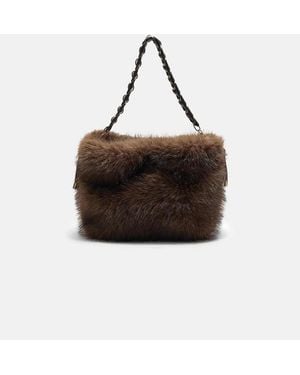 Stradivarius Faux Fur Bucket Bag With Chain - White