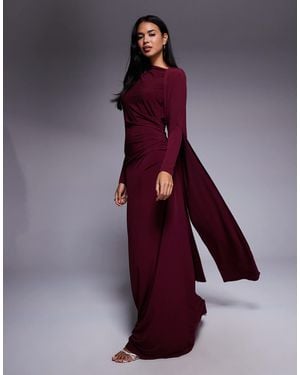 DASKA One Shoulder Cape Maxi Dress - Purple