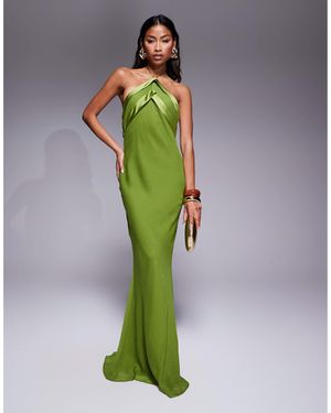 ASOS Satin Tape Halter Maxi Dress - Green
