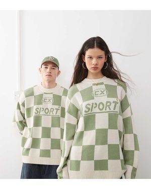 Collusion Jersey Verde A Cuadros Dameros De Punto De