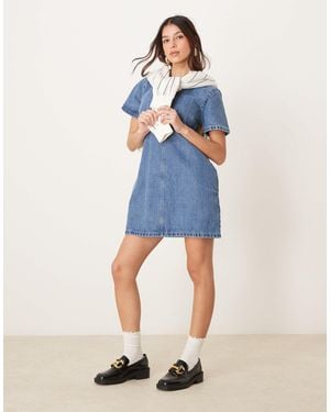 white denim dress abercrombie Abercrombie + Fitch Collared Denim Shift Mini Dress