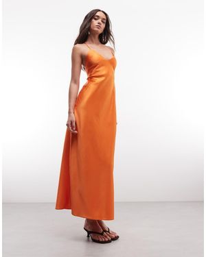 Miss Selfridge Satin Back Detail Maxi Slip Dress - Orange