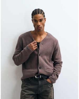 SELECTED 100% Boiled Wool V-neck Cardigan - Brown