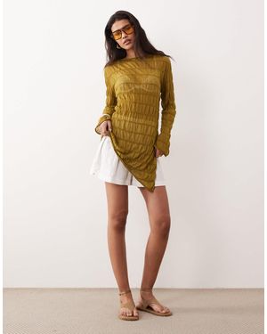 Miss Selfridge – gesmoktes, asymmetrisches, transparentes strickoberteil - Natur