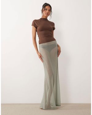 ASOS – transparenter netzstoff-maxirock mit blauem punkte-print - Weiß