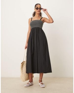 Threadbare Cotton Rich Maxi Dress With Contrast Shirring - Natural