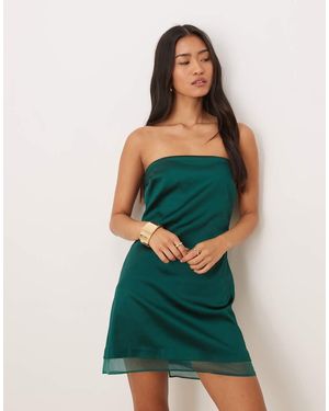 Abercrombie & Fitch Vestido Corto Verde De Corte Acampanado Con Escote Palabra De Honor De Satén De