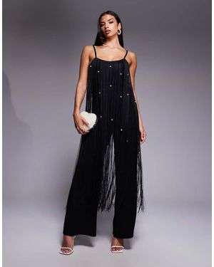 ASOS Pearl Embellished Fringing Jumpsuit - Blue