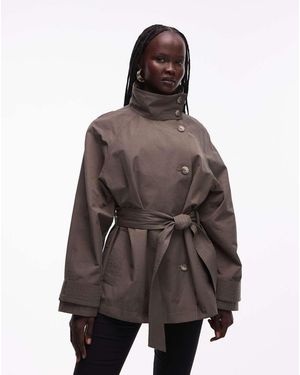ASOS Gabardina Marrón Grisáceo Con Cuello Alzado Y Cinturón Anudado De -Neutro
