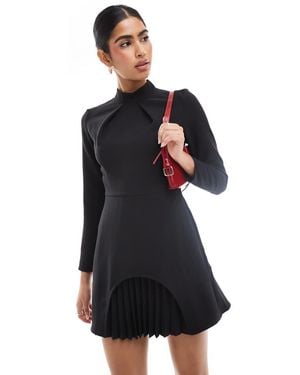 Closet Long Sleeve Pleated Mini Dress - Blue