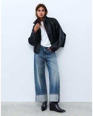 Pull&Bear Cropped Baggy Jeans Met Omslagen Zoom - Blauw