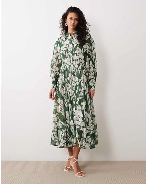 Aware Long Sleeve Maxi Shirt Dress - Green