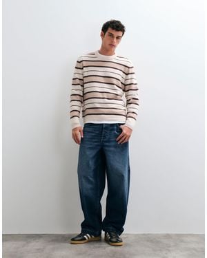 ASOS Oversize-strickpullover mit rundhalsausschnitt und flauschigen streifen - Blau