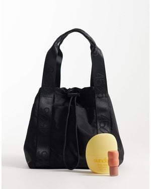 4505 Woven Adjustable Drawstring Bucket Bag With External Pocket - Black