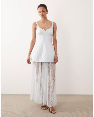 Six Stories Satin Sweetheart Neck Structured Lace Skirt Maxi Dress - White