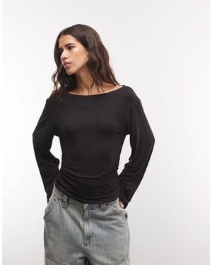 Monki Off Shoulder Long Sleeve Top - Black