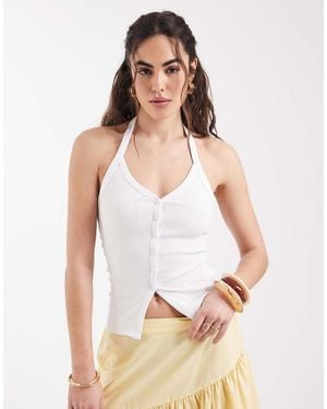 New Look Halter Neck Button Through Top - White